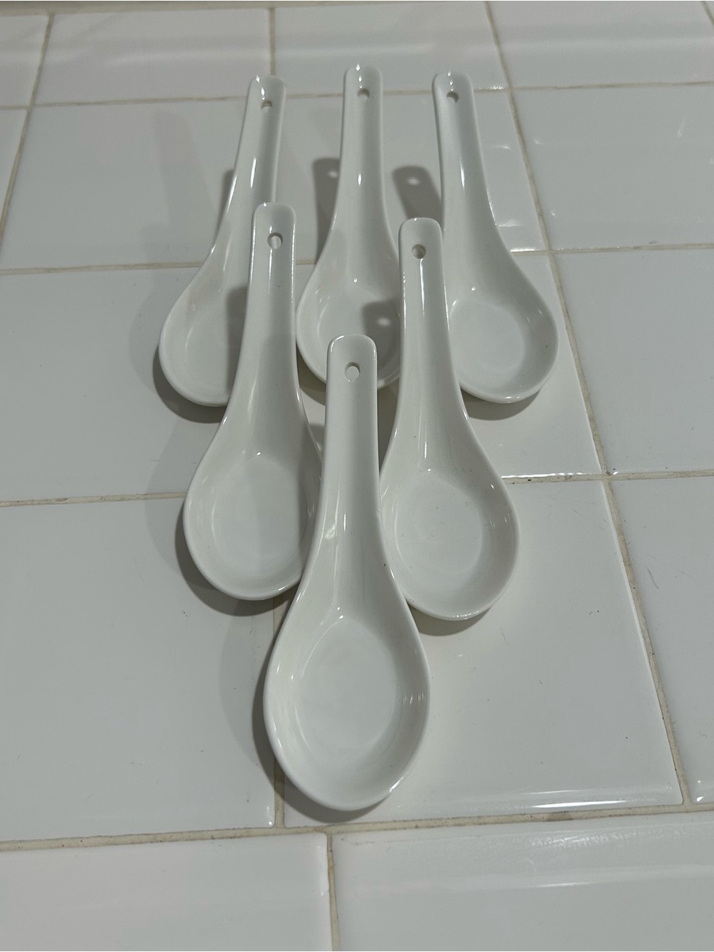 Ceramic Chinese Soup Spoons - White (Set of 6)